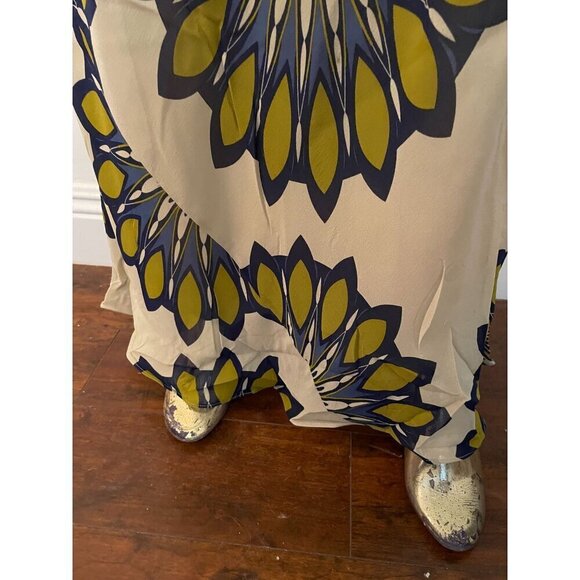 Vince Floral Maxi Slip Dress Size 6 Spaghetti Straps Yellow & Navy Pattern Light - Picture 6 of 8